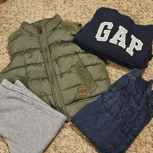GAP Kids Olive Puffer Vest and Navy Sweatshirt Set